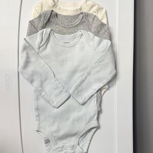 3 Pack Baby Bodysuit Set - Gray, Light Blue, White